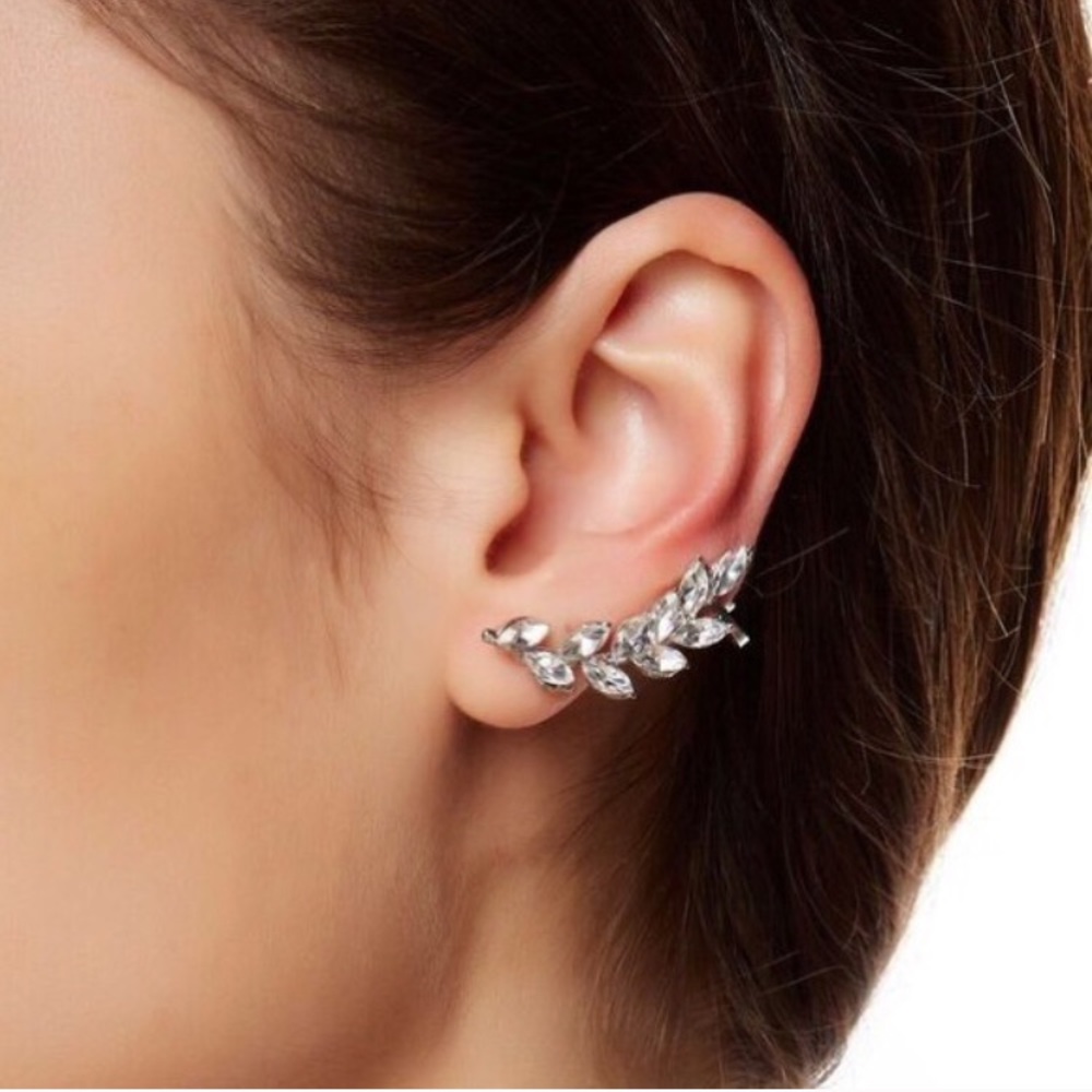 18k Plated Crystal Leaf & Stud Cuff Set